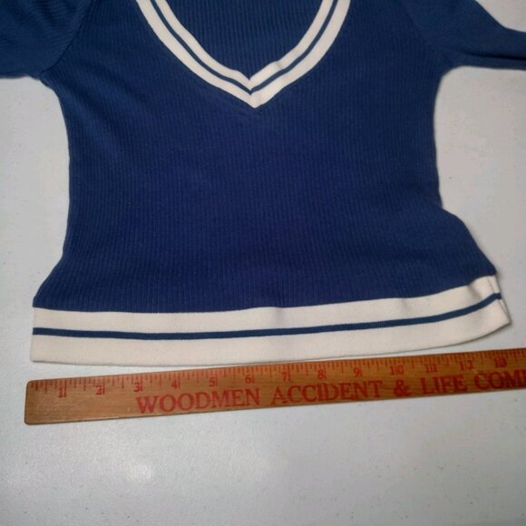 Forever 21 Shirt Juniors Medium Baby Crop Top Ribbed Blue Varsity Academia Y2K - Picture 7 of 16